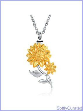 Sunflower Urn Necklace Stainless Steel Memorial Keepsake Pendant with Fill Kit